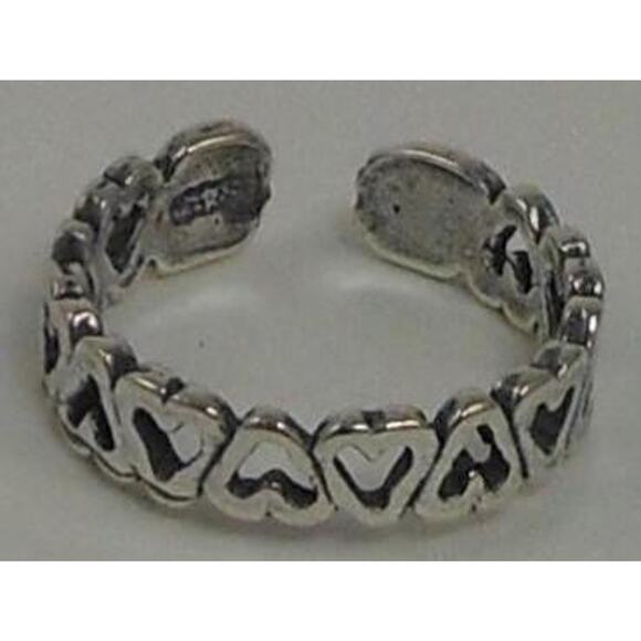 Vintage Sterling Silver Hearts Toe Ring - Handcrafted in Thailand, NOS 925 - Picture 1 of 4